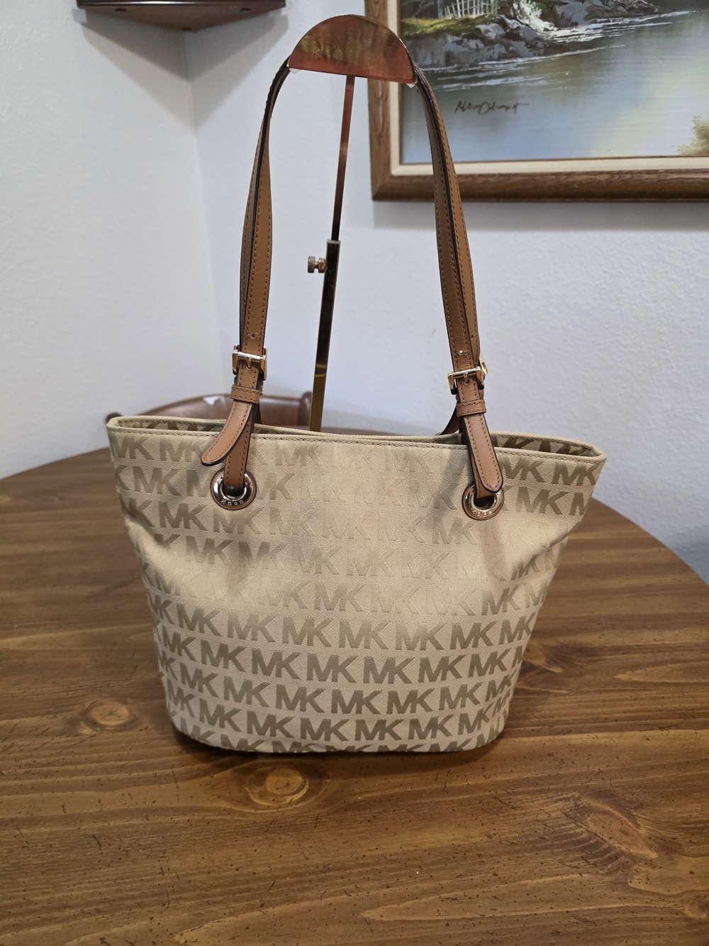Michael Kors Beige/Tan MK Monogram Tote - Picture 2 of 12